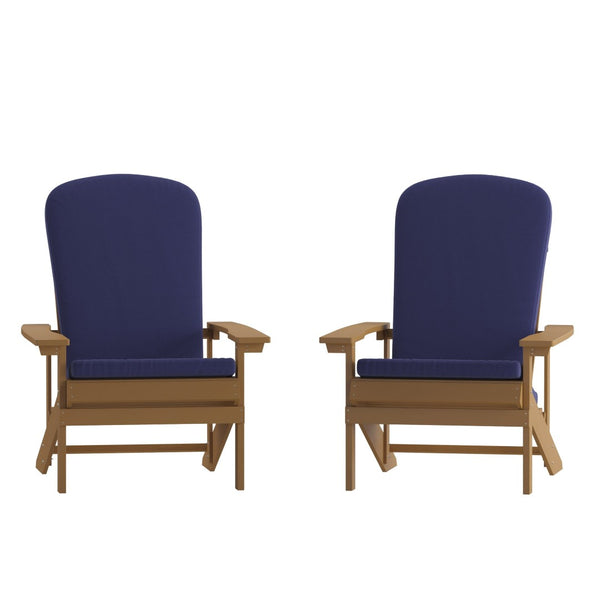 English Elm Charlestown Set of 2 All-Weather Adirondack Chairs with Cushions for Stylish Outdoor Relaxation Blue Cushions/Teak Frame 2-JJ-C14501-CSNBL-TEAK-GG
