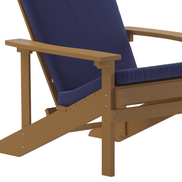 English Elm Charlestown Set of 2 All-Weather Adirondack Chairs with Cushions for Stylish Outdoor Relaxation Blue Cushions/Teak Frame 2-JJ-C14501-CSNBL-TEAK-GG