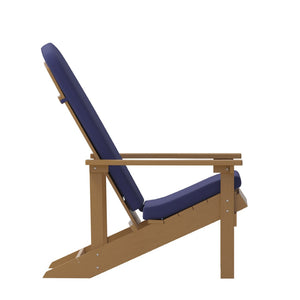 English Elm Charlestown Set of 2 All-Weather Adirondack Chairs with Cushions for Stylish Outdoor Relaxation Blue Cushions/Teak Frame 2-JJ-C14501-CSNBL-TEAK-GG