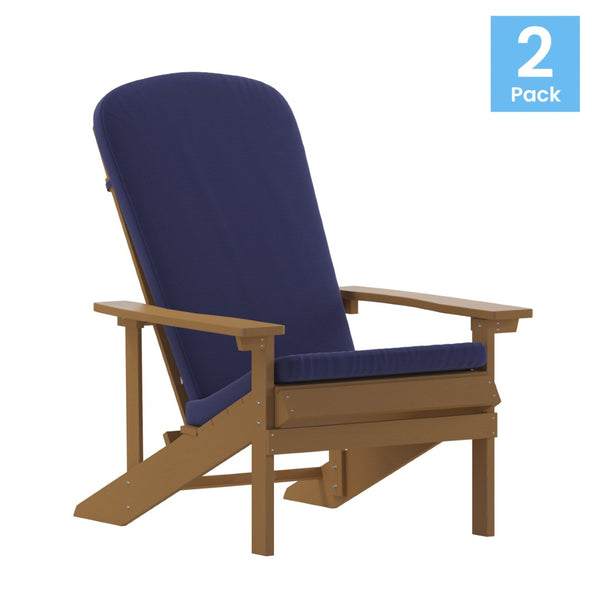 English Elm Charlestown Set of 2 All-Weather Adirondack Chairs with Cushions for Stylish Outdoor Relaxation Blue Cushions/Teak Frame 2-JJ-C14501-CSNBL-TEAK-GG