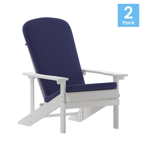 English Elm Charlestown Set of 2 All-Weather Adirondack Chairs with Cushions for Stylish Outdoor Relaxation Blue Cushions/White Frame 2-JJ-C14501-CSNBL-WH-GG