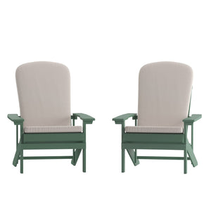 English Elm Charlestown Set of 2 All-Weather Adirondack Chairs with Cushions for Stylish Outdoor Relaxation Cream Cushions/Green Frame 2-JJ-C14501-CSNCR-GRN-GG