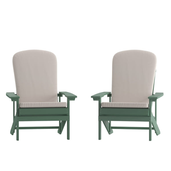 English Elm Charlestown Set of 2 All-Weather Adirondack Chairs with Cushions for Stylish Outdoor Relaxation Cream Cushions/Green Frame 2-JJ-C14501-CSNCR-GRN-GG