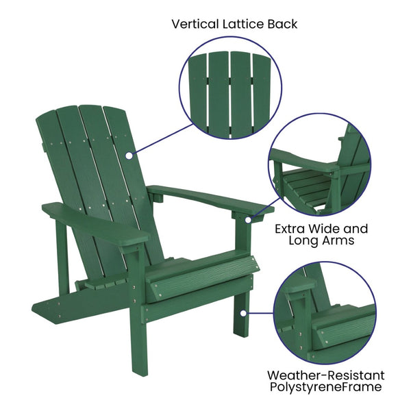 English Elm Charlestown Set of 2 All-Weather Adirondack Chairs with Cushions for Stylish Outdoor Relaxation Cream Cushions/Green Frame 2-JJ-C14501-CSNCR-GRN-GG