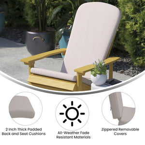 English Elm Charlestown Set of 2 All-Weather Adirondack Chairs with Cushions for Stylish Outdoor Relaxation Cream Cushions/Green Frame 2-JJ-C14501-CSNCR-GRN-GG