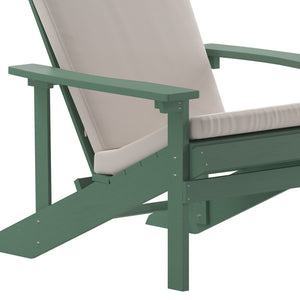 English Elm Charlestown Set of 2 All-Weather Adirondack Chairs with Cushions for Stylish Outdoor Relaxation Cream Cushions/Green Frame 2-JJ-C14501-CSNCR-GRN-GG