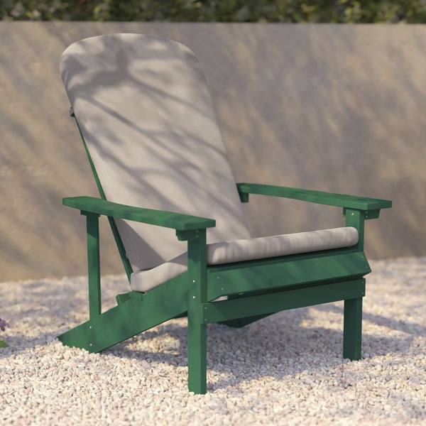 English Elm Charlestown Set of 2 All-Weather Adirondack Chairs with Cushions for Stylish Outdoor Relaxation Cream Cushions/Green Frame 2-JJ-C14501-CSNCR-GRN-GG