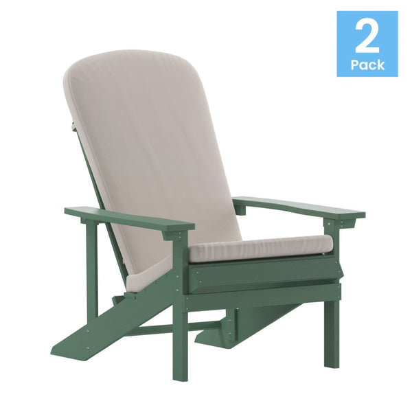 English Elm Charlestown Set of 2 All-Weather Adirondack Chairs with Cushions for Stylish Outdoor Relaxation Cream Cushions/Green Frame 2-JJ-C14501-CSNCR-GRN-GG