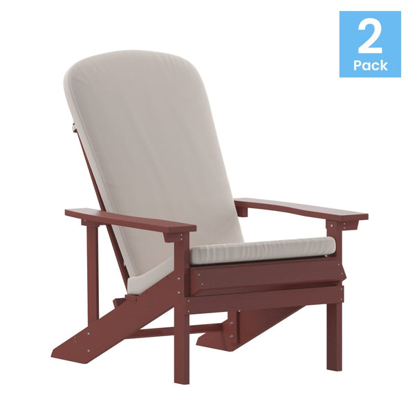 English Elm Charlestown Set of 2 All-Weather Adirondack Chairs with Cushions for Stylish Outdoor Relaxation Cream Cushions/Red Frame 2-JJ-C14501-CSNCR-RED-GG