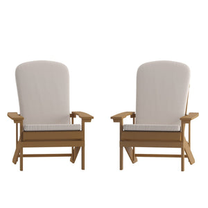 English Elm Charlestown Set of 2 All-Weather Adirondack Chairs with Cushions for Stylish Outdoor Relaxation Cream Cushions/Teak Frame 2-JJ-C14501-CSNCR-TEAK-GG