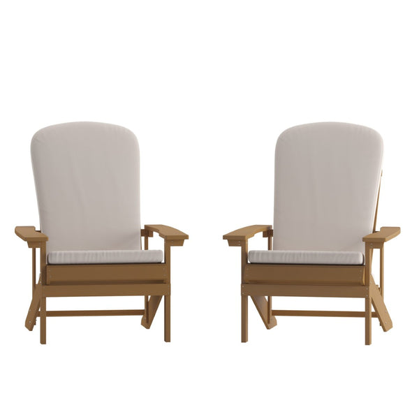 English Elm Charlestown Set of 2 All-Weather Adirondack Chairs with Cushions for Stylish Outdoor Relaxation Cream Cushions/Teak Frame 2-JJ-C14501-CSNCR-TEAK-GG