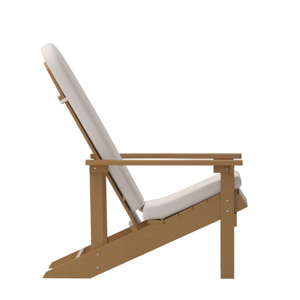 English Elm Charlestown Set of 2 All-Weather Adirondack Chairs with Cushions for Stylish Outdoor Relaxation Cream Cushions/Teak Frame 2-JJ-C14501-CSNCR-TEAK-GG