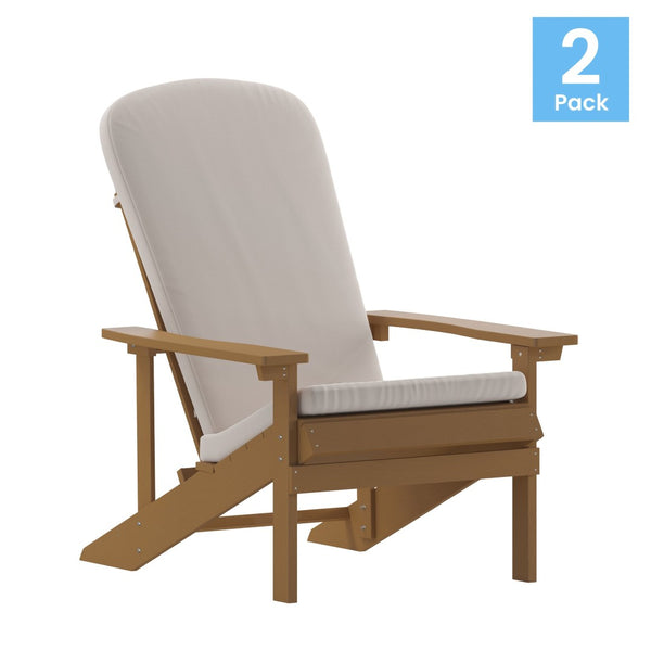 English Elm Charlestown Set of 2 All-Weather Adirondack Chairs with Cushions for Stylish Outdoor Relaxation Cream Cushions/Teak Frame 2-JJ-C14501-CSNCR-TEAK-GG