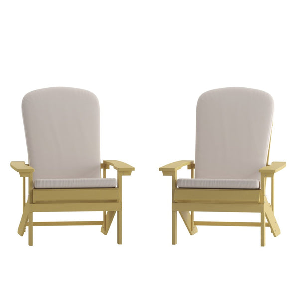 English Elm Charlestown Set of 2 All-Weather Adirondack Chairs with Cushions for Stylish Outdoor Relaxation Cream Cushions/Yellow Frame 2-JJ-C14501-CSNCR-YLW-GG