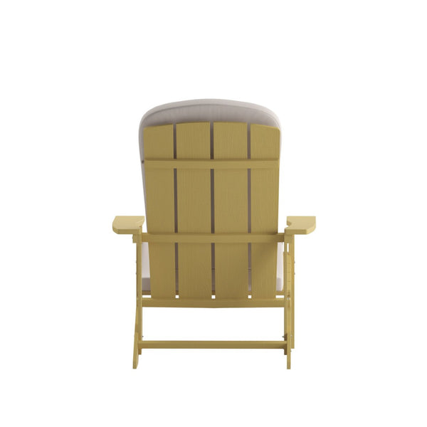 English Elm Charlestown Set of 2 All-Weather Adirondack Chairs with Cushions for Stylish Outdoor Relaxation Cream Cushions/Yellow Frame 2-JJ-C14501-CSNCR-YLW-GG