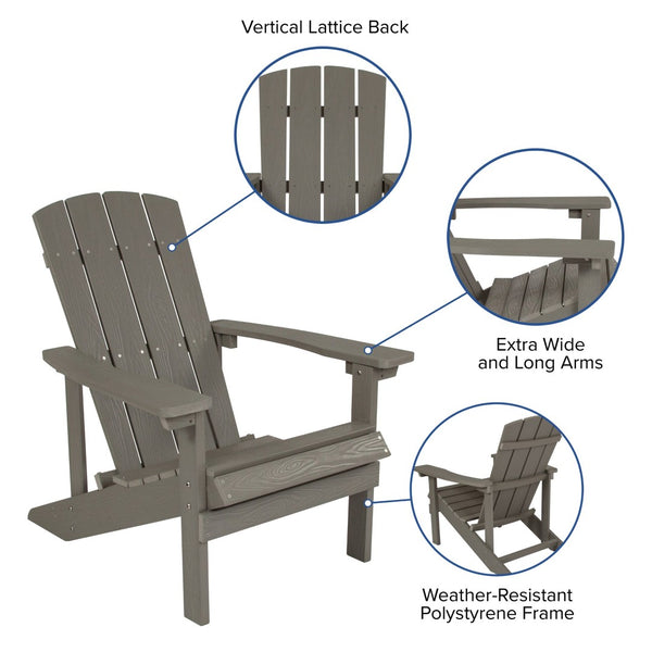 English Elm Charlestown Set of 2 All-Weather Adirondack Chairs with Cushions for Stylish Outdoor Relaxation Gray Cushions/Gray Frame 2-JJ-C14501-CSNGY-LTG-GG