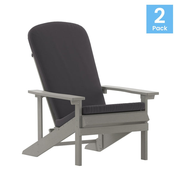 English Elm Charlestown Set of 2 All-Weather Adirondack Chairs with Cushions for Stylish Outdoor Relaxation Gray Cushions/Gray Frame 2-JJ-C14501-CSNGY-LTG-GG