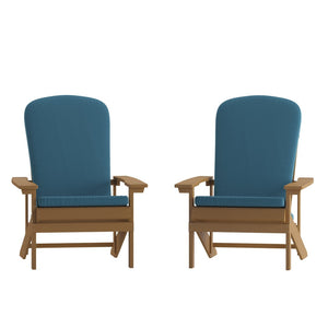 English Elm Charlestown Set of 2 All-Weather Adirondack Chairs with Cushions for Stylish Outdoor Relaxation Teal Cushions/Teak Frame 2-JJ-C14501-CSNTL-TEAK-GG