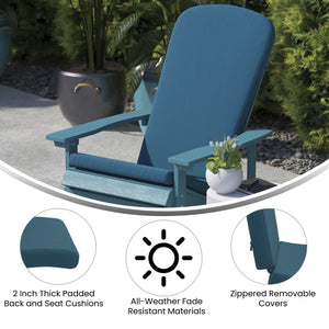 English Elm Charlestown Set of 2 All-Weather Adirondack Chairs with Cushions for Stylish Outdoor Relaxation Teal Cushions/Teak Frame 2-JJ-C14501-CSNTL-TEAK-GG