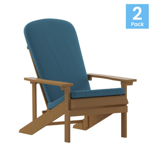 English Elm Charlestown Set of 2 All-Weather Adirondack Chairs with Cushions for Stylish Outdoor Relaxation Teal Cushions/Teak Frame 2-JJ-C14501-CSNTL-TEAK-GG