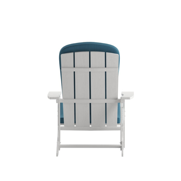 English Elm Charlestown Set of 2 All-Weather Adirondack Chairs with Cushions for Stylish Outdoor Relaxation Teal Cushions/White Frame 2-JJ-C14501-CSNTL-WH-GG