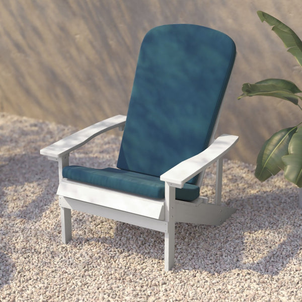 English Elm Charlestown Set of 2 All-Weather Adirondack Chairs with Cushions for Stylish Outdoor Relaxation Teal Cushions/White Frame 2-JJ-C14501-CSNTL-WH-GG