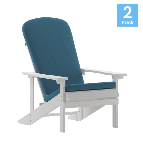 English Elm Charlestown Set of 2 All-Weather Adirondack Chairs with Cushions for Stylish Outdoor Relaxation Teal Cushions/White Frame 2-JJ-C14501-CSNTL-WH-GG