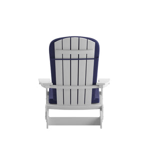 English Elm Charlestown Set of 2 Durable Folding Adirondack Chairs for Effortless Indoor/Outdoor Relaxation Blue Cushions/White Frame 2-JJ-C14505-CSNBL-WH-GG