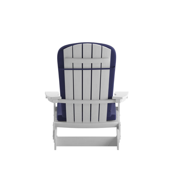English Elm Charlestown Set of 2 Durable Folding Adirondack Chairs for Effortless Indoor/Outdoor Relaxation Blue Cushions/White Frame 2-JJ-C14505-CSNBL-WH-GG