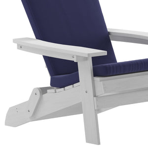 English Elm Charlestown Set of 2 Durable Folding Adirondack Chairs for Effortless Indoor/Outdoor Relaxation Blue Cushions/White Frame 2-JJ-C14505-CSNBL-WH-GG