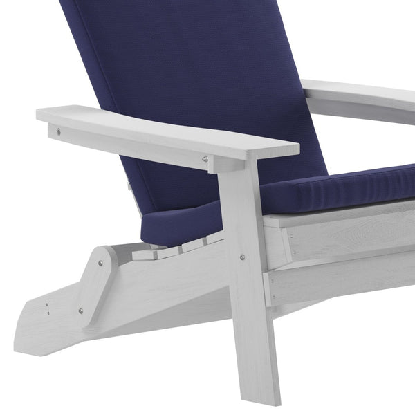 English Elm Charlestown Set of 2 Durable Folding Adirondack Chairs for Effortless Indoor/Outdoor Relaxation Blue Cushions/White Frame 2-JJ-C14505-CSNBL-WH-GG