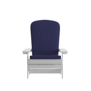 English Elm Charlestown Set of 2 Durable Folding Adirondack Chairs for Effortless Indoor/Outdoor Relaxation Blue Cushions/White Frame 2-JJ-C14505-CSNBL-WH-GG