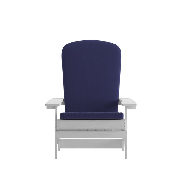 English Elm Charlestown Set of 2 Durable Folding Adirondack Chairs for Effortless Indoor/Outdoor Relaxation Blue Cushions/White Frame 2-JJ-C14505-CSNBL-WH-GG