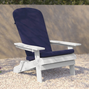 English Elm Charlestown Set of 2 Durable Folding Adirondack Chairs for Effortless Indoor/Outdoor Relaxation Blue Cushions/White Frame 2-JJ-C14505-CSNBL-WH-GG
