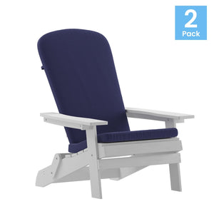 English Elm Charlestown Set of 2 Durable Folding Adirondack Chairs for Effortless Indoor/Outdoor Relaxation Blue Cushions/White Frame 2-JJ-C14505-CSNBL-WH-GG