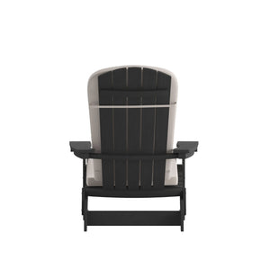 English Elm Charlestown Set of 2 Durable Folding Adirondack Chairs for Effortless Indoor/Outdoor Relaxation Cream Cushions/Black Frame 2-JJ-C14505-CSNCR-BLK-GG