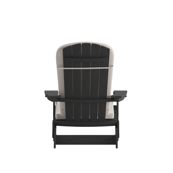 English Elm Charlestown Set of 2 Durable Folding Adirondack Chairs for Effortless Indoor/Outdoor Relaxation Cream Cushions/Black Frame 2-JJ-C14505-CSNCR-BLK-GG