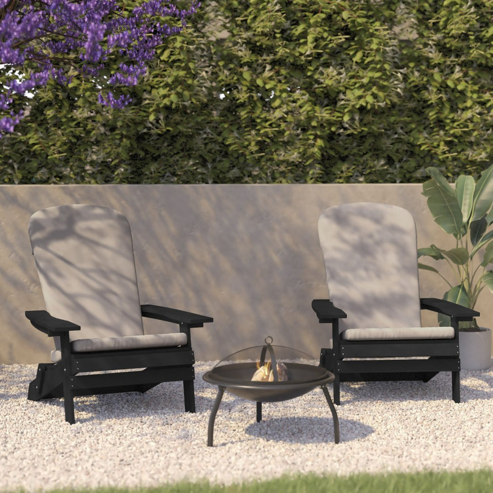 English Elm Charlestown Set of 2 Durable Folding Adirondack Chairs for Effortless Indoor/Outdoor Relaxation Cream Cushions/Black Frame 2-JJ-C14505-CSNCR-BLK-GG