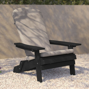 English Elm Charlestown Set of 2 Durable Folding Adirondack Chairs for Effortless Indoor/Outdoor Relaxation Cream Cushions/Black Frame 2-JJ-C14505-CSNCR-BLK-GG