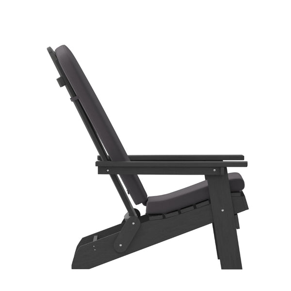 English Elm Charlestown Set of 2 Durable Folding Adirondack Chairs for Effortless Indoor/Outdoor Relaxation Gray Cushions/Black Frame 2-JJ-C14505-CSNGY-BLK-GG