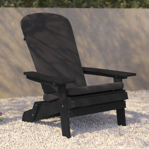 English Elm Charlestown Set of 2 Durable Folding Adirondack Chairs for Effortless Indoor/Outdoor Relaxation Gray Cushions/Black Frame 2-JJ-C14505-CSNGY-BLK-GG
