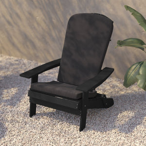 English Elm Charlestown Set of 2 Durable Folding Adirondack Chairs for Effortless Indoor/Outdoor Relaxation Gray Cushions/Black Frame 2-JJ-C14505-CSNGY-BLK-GG