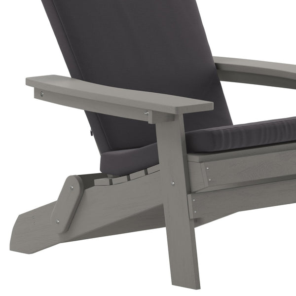 English Elm Charlestown Set of 2 Durable Folding Adirondack Chairs for Effortless Indoor/Outdoor Relaxation Gray Cushions/Gray Frame 2-JJ-C14505-CSNGY-GY-GG