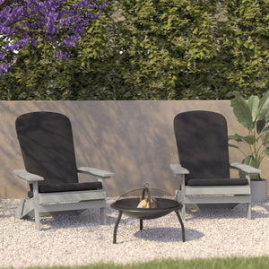 English Elm Charlestown Set of 2 Durable Folding Adirondack Chairs for Effortless Indoor/Outdoor Relaxation Gray Cushions/Gray Frame 2-JJ-C14505-CSNGY-GY-GG