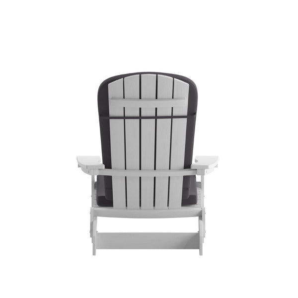 English Elm Charlestown Set of 2 Durable Folding Adirondack Chairs for Effortless Indoor/Outdoor Relaxation Gray Cushions/White Frame 2-JJ-C14505-CSNGY-WH-GG