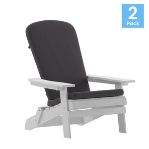 English Elm Charlestown Set of 2 Durable Folding Adirondack Chairs for Effortless Indoor/Outdoor Relaxation Gray Cushions/White Frame 2-JJ-C14505-CSNGY-WH-GG