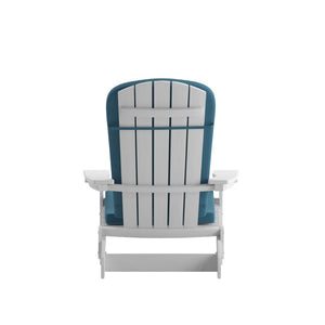 English Elm Charlestown Set of 2 Durable Folding Adirondack Chairs for Effortless Indoor/Outdoor Relaxation Teal Cushions/White Frame 2-JJ-C14505-CSNTL-WH-GG