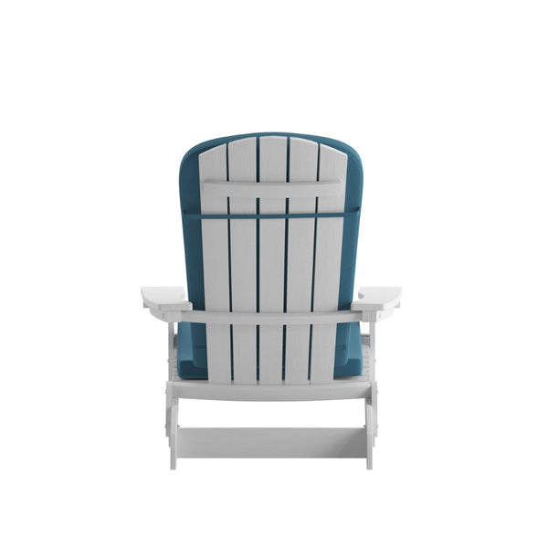 English Elm Charlestown Set of 2 Durable Folding Adirondack Chairs for Effortless Indoor/Outdoor Relaxation Teal Cushions/White Frame 2-JJ-C14505-CSNTL-WH-GG