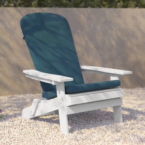 English Elm Charlestown Set of 2 Durable Folding Adirondack Chairs for Effortless Indoor/Outdoor Relaxation Teal Cushions/White Frame 2-JJ-C14505-CSNTL-WH-GG