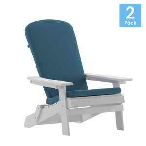 English Elm Charlestown Set of 2 Durable Folding Adirondack Chairs for Effortless Indoor/Outdoor Relaxation Teal Cushions/White Frame 2-JJ-C14505-CSNTL-WH-GG